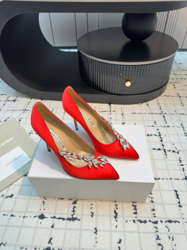 Lurum 90 Red Satin Crystal Embellished Pumps 868663