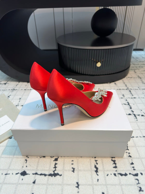 Lurum 90 Red Satin Crystal Embellished Pumps 868663