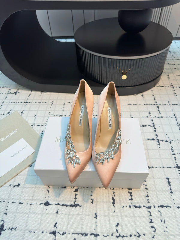 Lurum 90 Beige Satin Crystal Embellished Pumps 868666