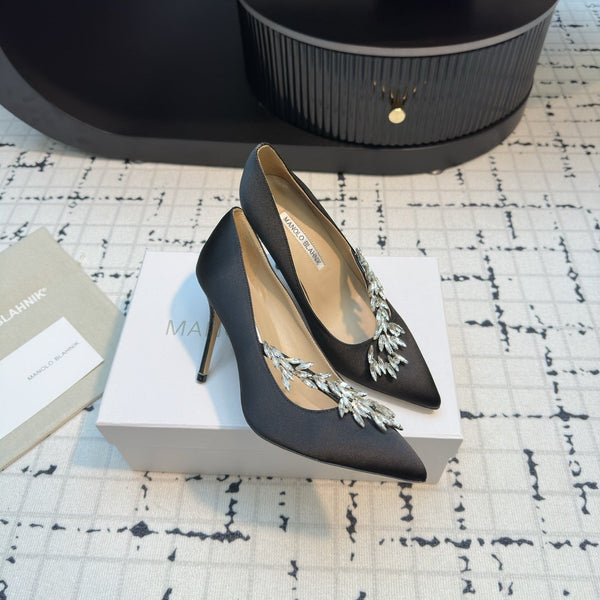 Lurum 90 Black Satin Crystal Embellished Pumps 868667