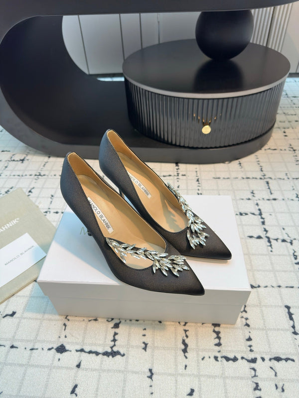 Lurum 90 Black Satin Crystal Embellished Pumps 868667