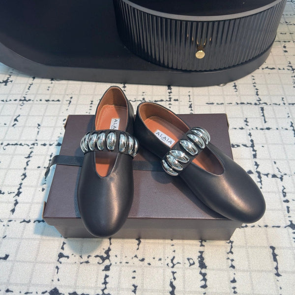 Alaila Ballet Flats In Black Cowhide 895229