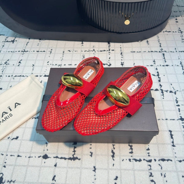 Alaila Ballet Flats In Red Mesh Fabric 895240