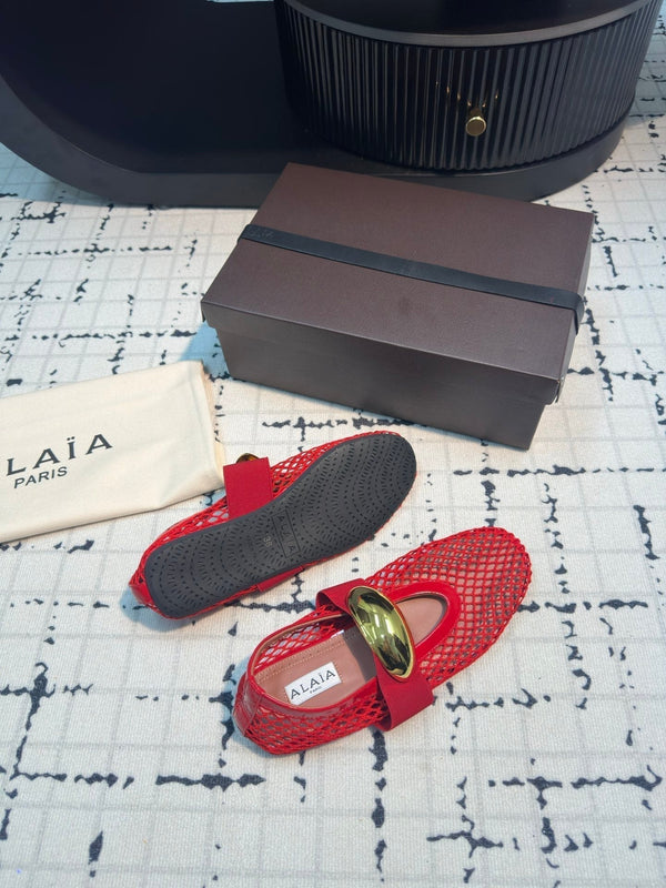 Alaila Ballet Flats In Red Mesh Fabric 895240