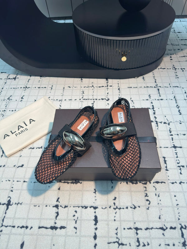 Alaila Ballet Flats In Black Mesh Fabric 895242
