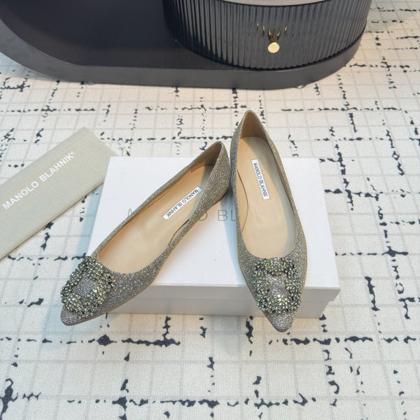 Hangisi 20 Ballet Flat Gold Glitter Fabric Leather Jewel Buckle 912606