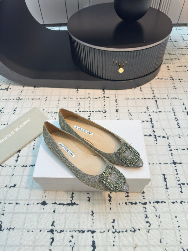 Hangisi 20 Ballet Flat Gold Glitter Fabric Leather Jewel Buckle 912606