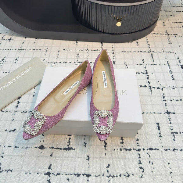 Hangisi 20 Ballet Flat Pink Glitter Fabric Leather Jewel Buckle 912609