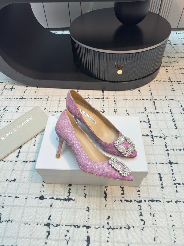 Hangisi 70 Pink Glitter Fabric Leather Jewel Buckle Pumps 912613