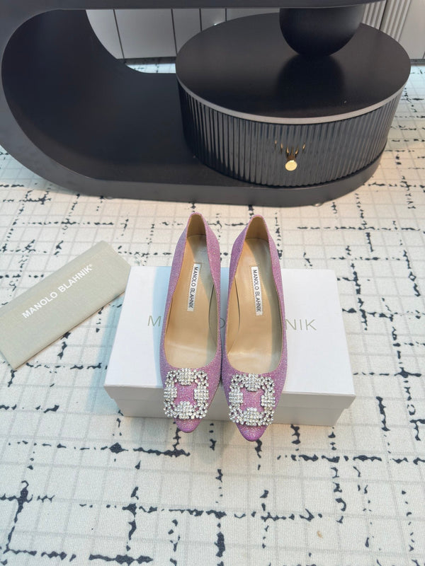 Hangisi 70 Pink Glitter Fabric Leather Jewel Buckle Pumps 912613