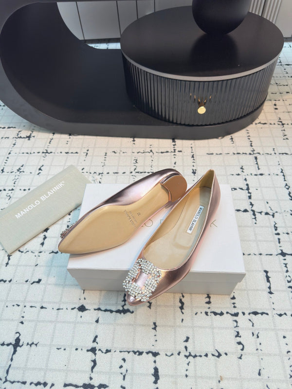 Hangisi 10mm Ballet Flat Rose Gold Metallic Leather Jewel Buckle 912617