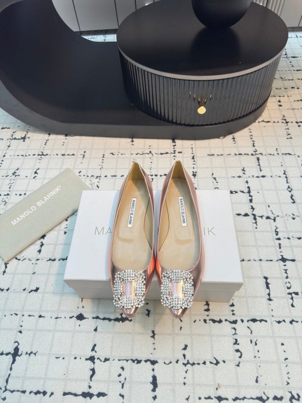 Hangisi 10mm Ballet Flat Rose Gold Metallic Leather Jewel Buckle 912617