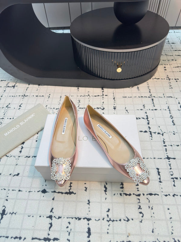 Hangisi 10mm Ballet Flat Rose Gold Metallic Leather Jewel Buckle 912617