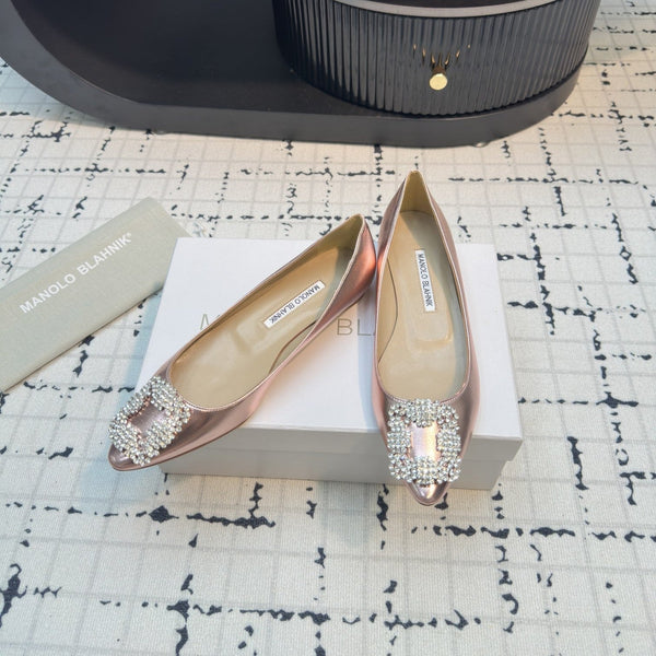 Hangisi 10mm Ballet Flat Rose Gold Metallic Leather Jewel Buckle 912617