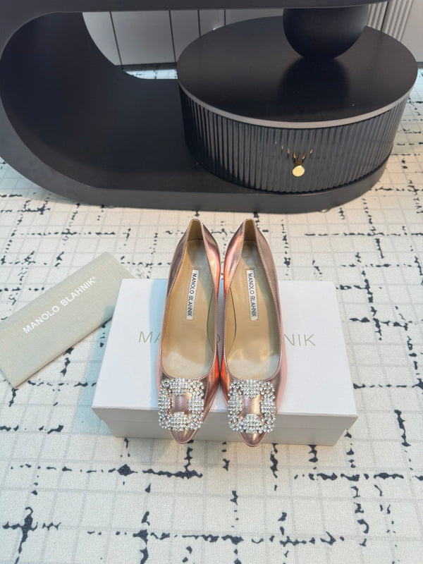 Hangisi 70 Rose Gold Metallic Leather Jewel Buckle Pumps 912618