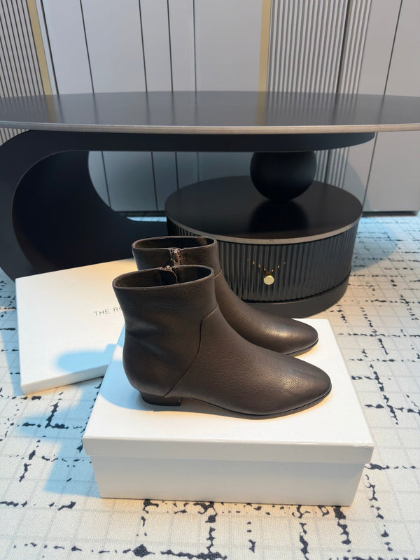 The Row Zipped Ankle Boots 50mm Burnt Earth Calfskin 429314