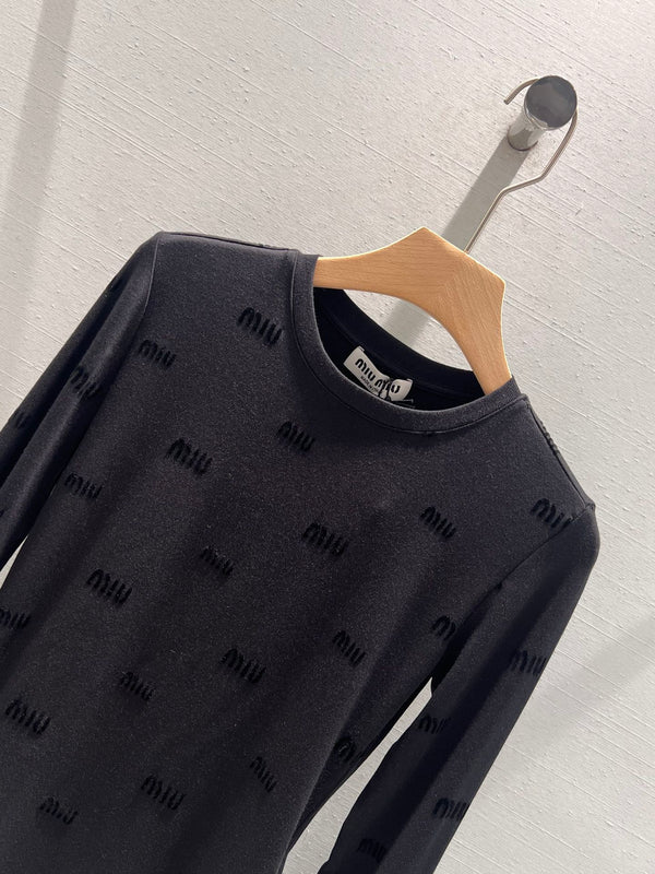 Miu Miu Long Sleeve T-shirt Black Cotton