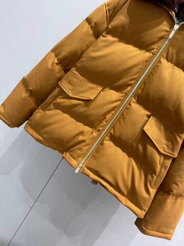 Miu Miu Collar Down jacket Camel Brown Polyester Fiber