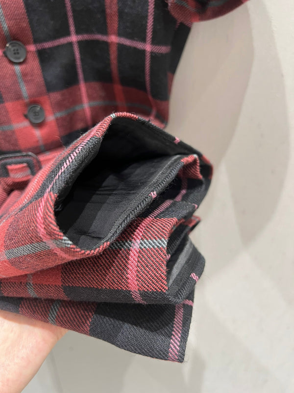 CD 25 Plaid Short-sleeved Dress Black Red Sheep Wool