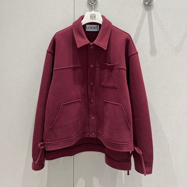 Loewe Logo Embroidered Jacket Burgundy Cotton