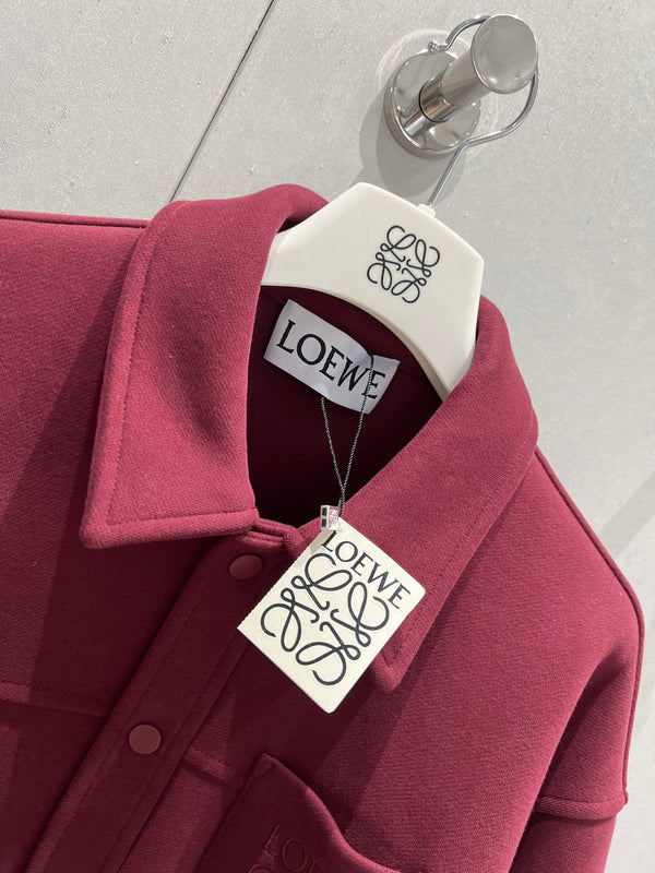 Loewe Logo Embroidered Jacket Burgundy Cotton