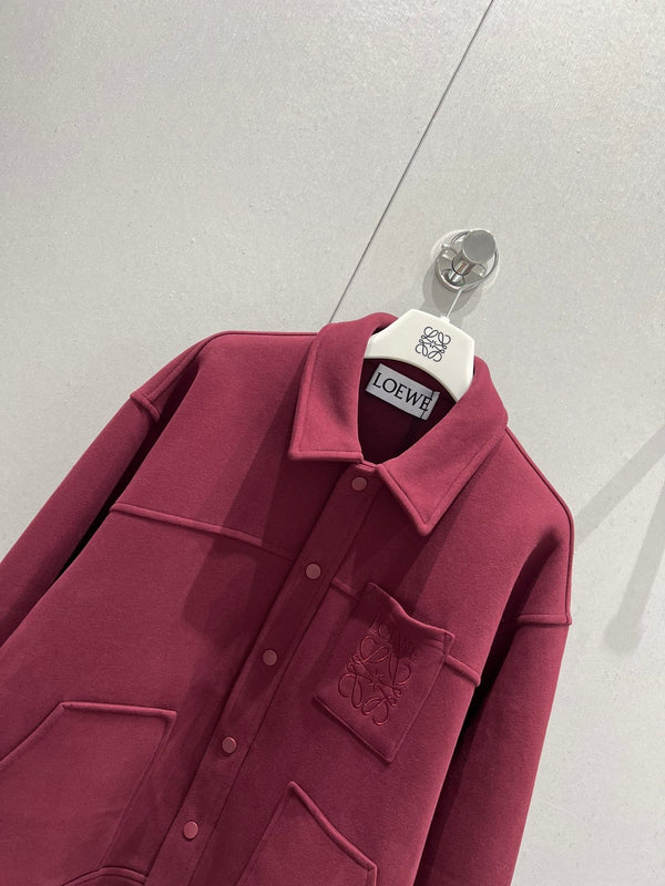 Loewe Logo Embroidered Jacket Burgundy Cotton