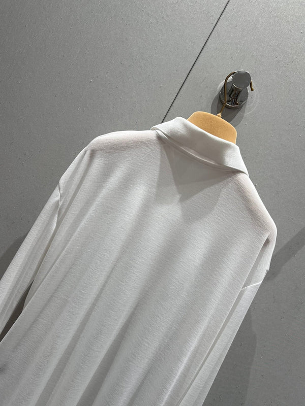 Miu Miu Ribbed Knitted Long-sleeved Polo Shirt White Cotton 208569