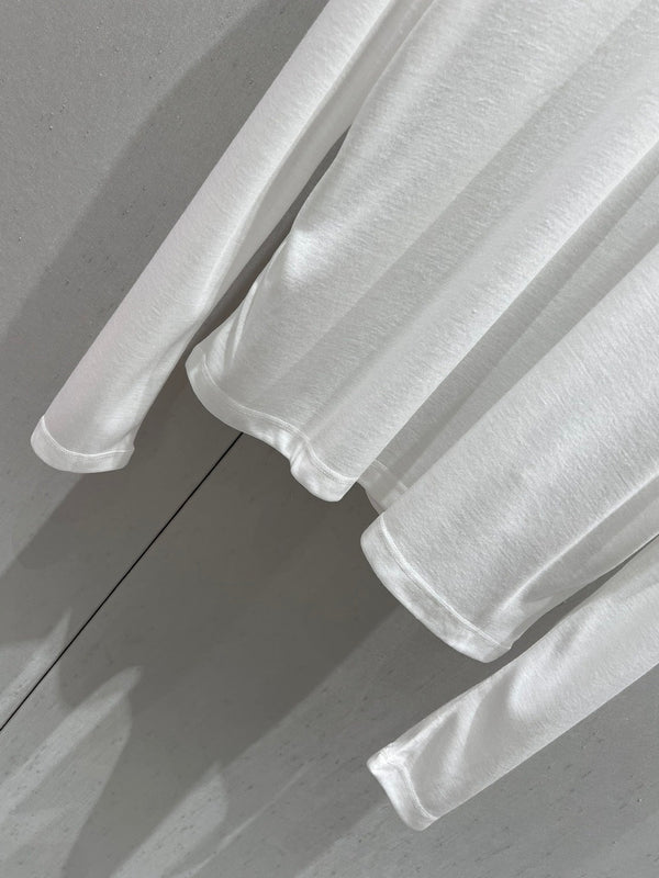 Miu Miu Ribbed Knitted Long-sleeved Polo Shirt White Cotton 208569