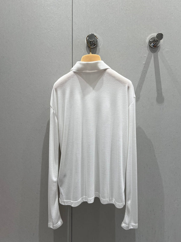 Miu Miu Ribbed Knitted Long-sleeved Polo Shirt White Cotton 208569