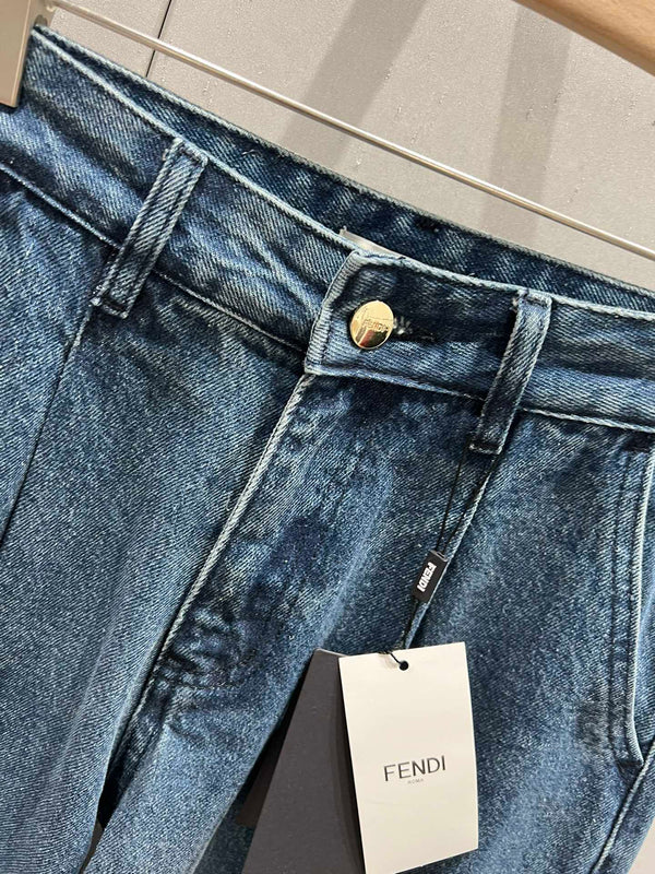 Fendi Denim Straight Pants Blue Cotton 208611