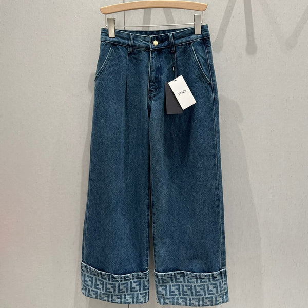 Fendi Denim Straight Pants Blue Cotton 208611