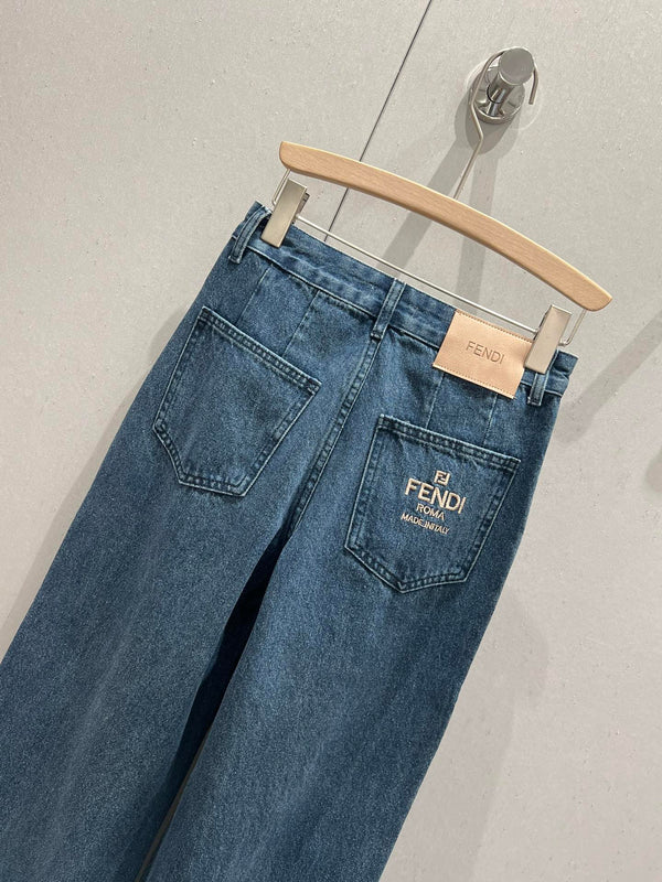 Fendi Denim Straight Pants Blue Cotton 208611