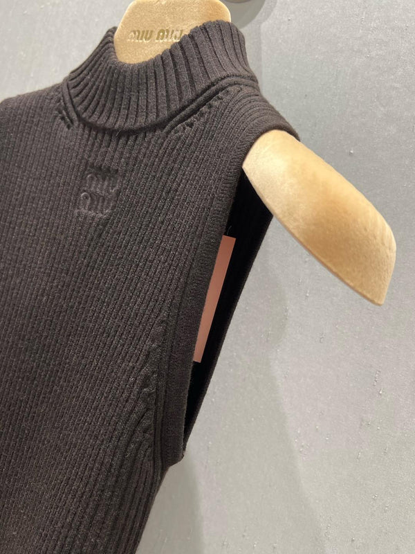 Miu Miu 25 Collar Vest Sweater Top Brown Wool
