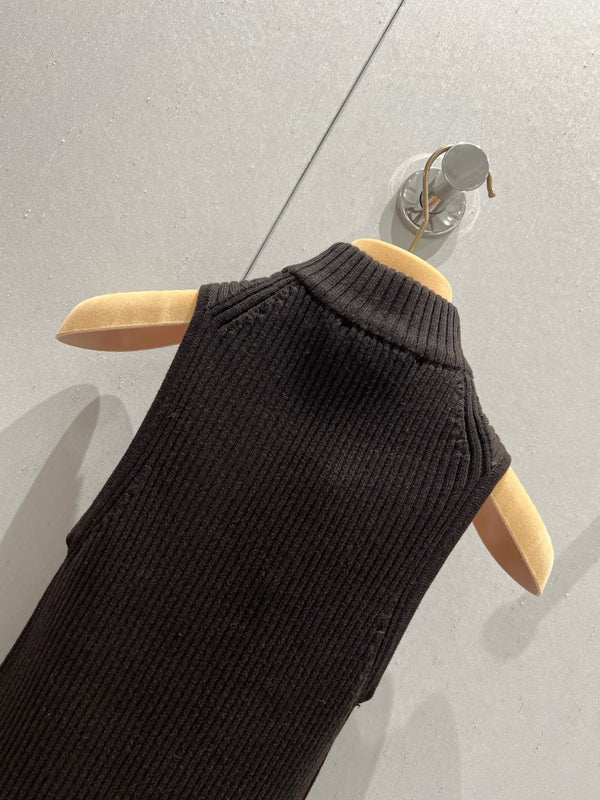 Miu Miu 25 Collar Vest Sweater Top Brown Wool