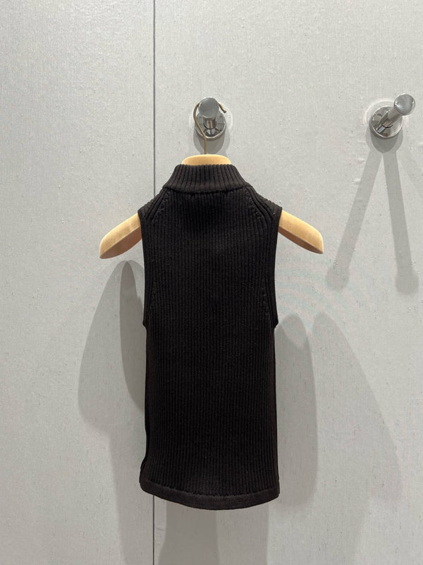 Miu Miu 25 Collar Vest Sweater Top Brown Wool