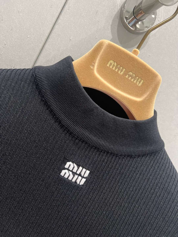 Miu Miu 25 Short-sleeved Knit Sweater Black Viscose