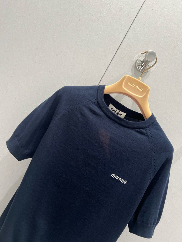 Miu Miu T-shirt a maniche corte Blu navy Cashmere