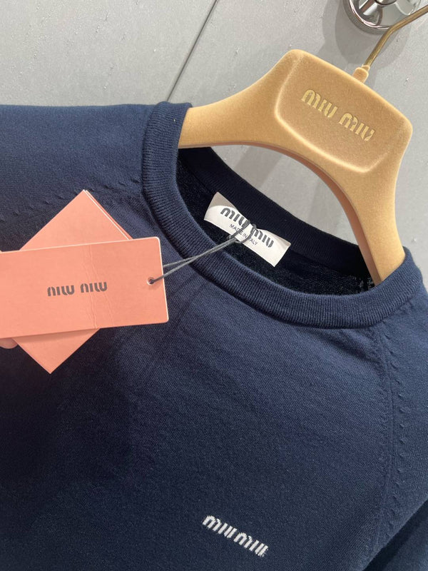 Miu Miu T-shirt a maniche corte Blu navy Cashmere