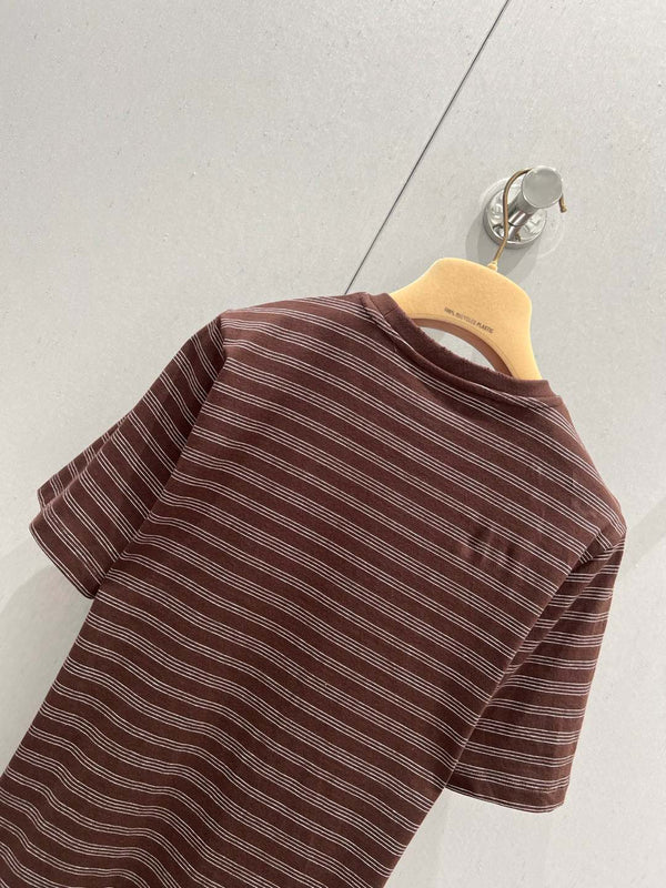Miu Miu 25 T-shirt a maniche corte con scollo rotondo a righe in cotone marrone