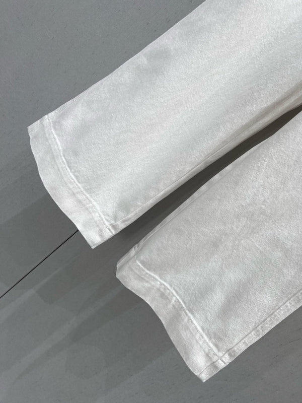 CD 25 Belt Decorated Double Pocket Jeans White Cotton 209950