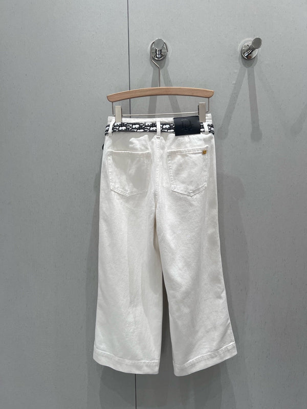 CD 25 Belt Decorated Double Pocket Jeans White Cotton 209950