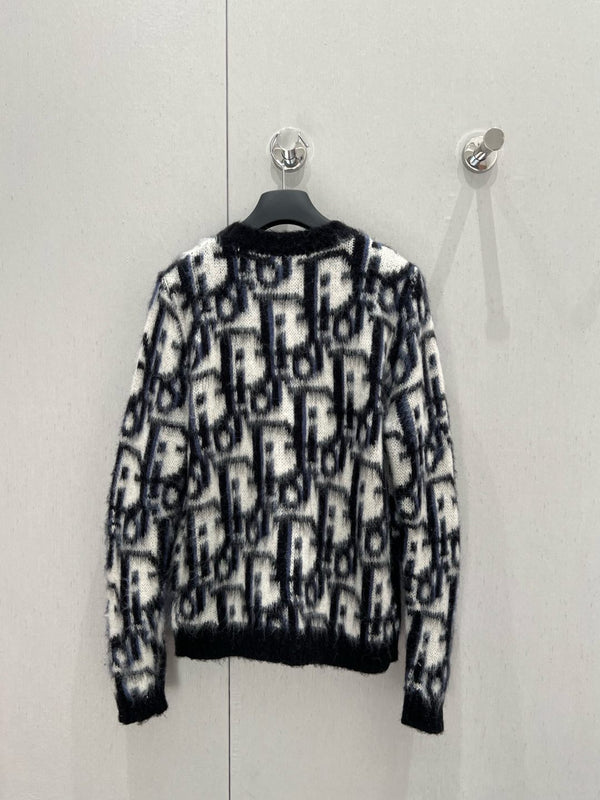 CD 25 Knitted Round Neck Cardigan Black White Mohair wool 210006