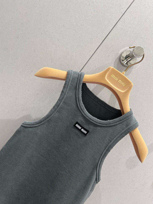 Miu Miu 25 Knitted Sleeveless Vest Gray Cotton
