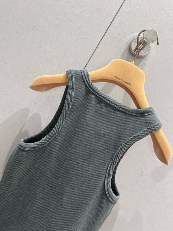 Miu Miu 25 Knitted Sleeveless Vest Gray Cotton
