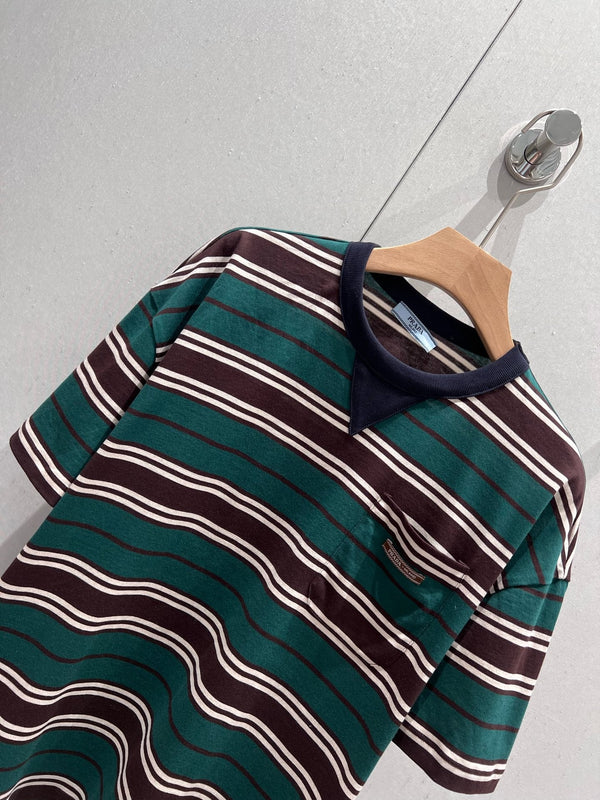 T-shirt a maniche corte a righe Prada 25 Verde Marrone cotone210189