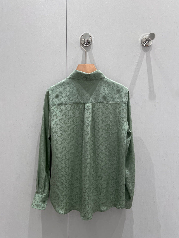 Celine 25 Monogram T-shirt Green Jacquard Silk 210347