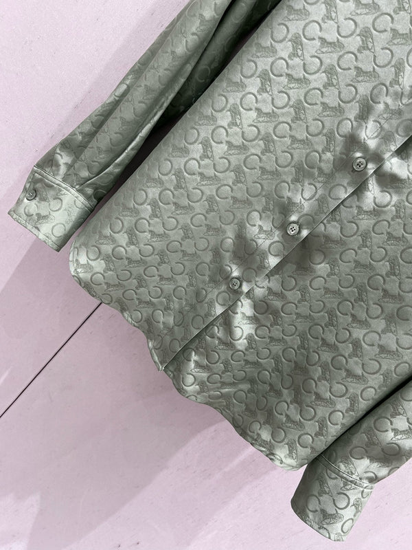 Celine 25 Monogram T-shirt Green Jacquard Silk 210347