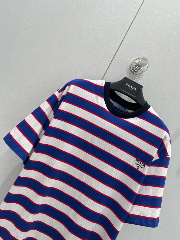 Prada 25 Striped T-shirt White Red Blue cotton 210435