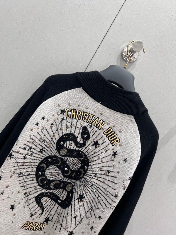 CD 25 Round Neck Cardigan Black White Cashmere 210860