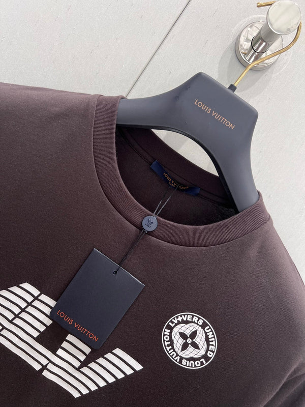 LV 25 Neck Short-Sleeved T-shirt Brown Cotton 212817